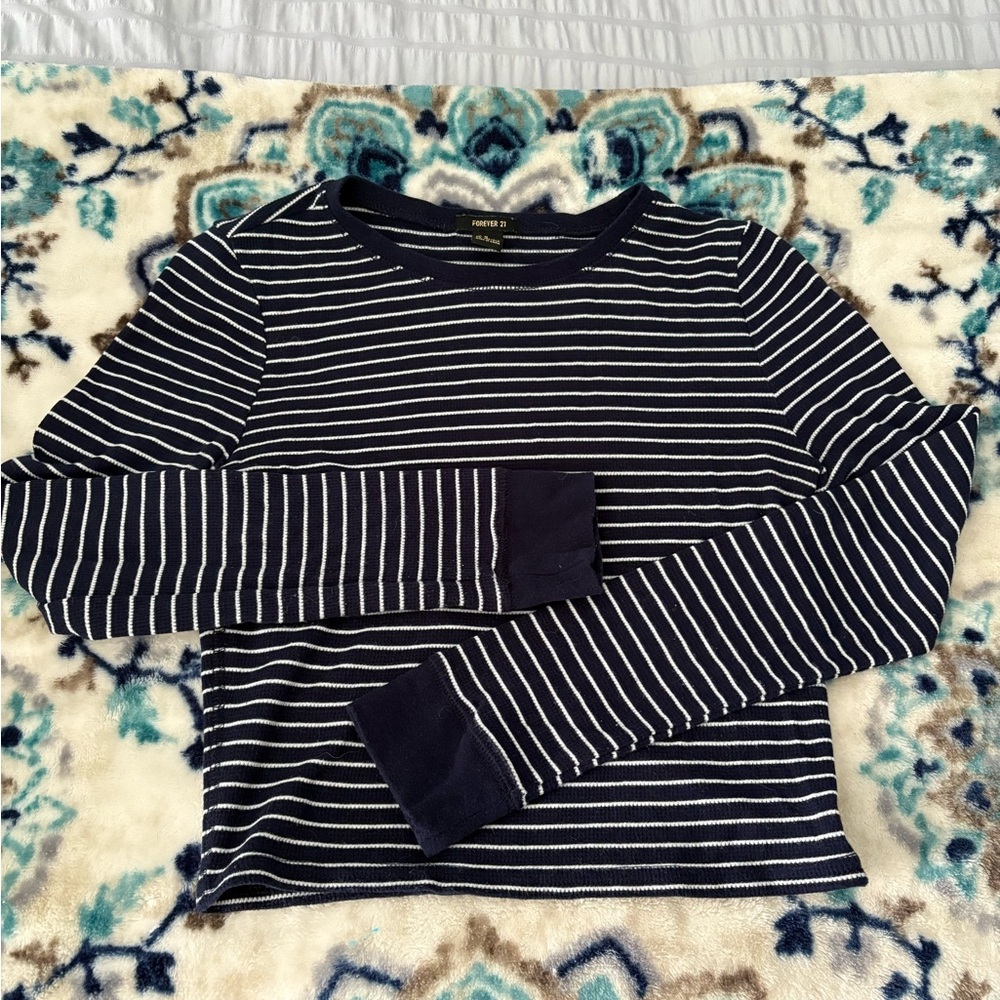 Forever 21 Navy and White Striped Top